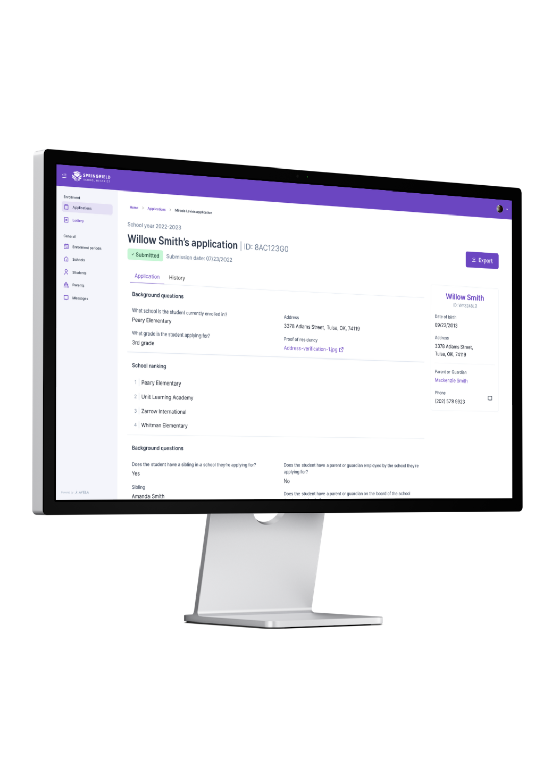 screenshot of Avela Suite